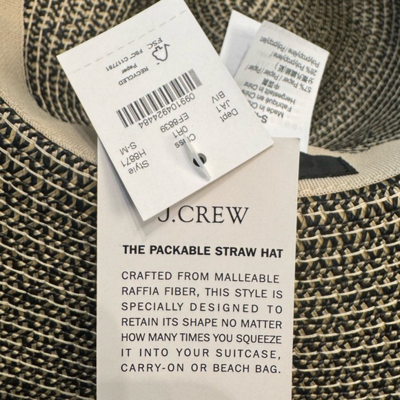 J Crew Packable Straw Hat Black/Cream Size S/M NWT - Picture 3 of 3